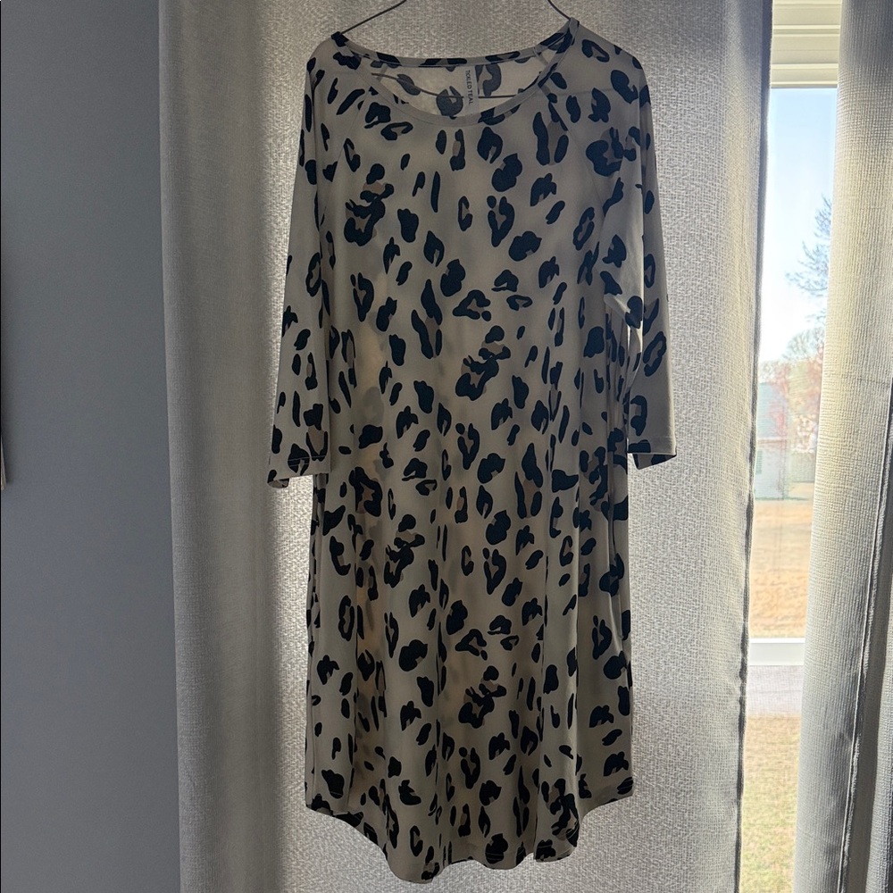 Tickled Teal Black and Cream Long Sleeve Dress